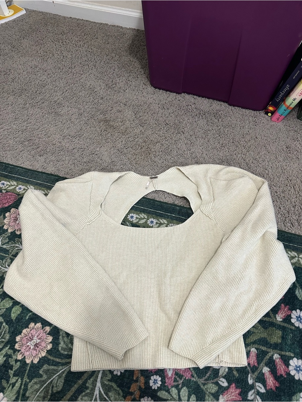 Free People Cream Cutout Back Ribbed Sweater